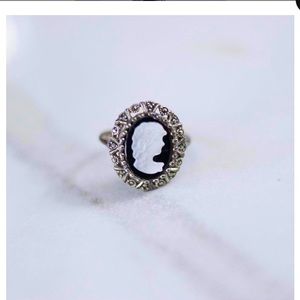 Sterling Silver Pearl Mother Of Cameo with Marcasite Accents Ring Size 7